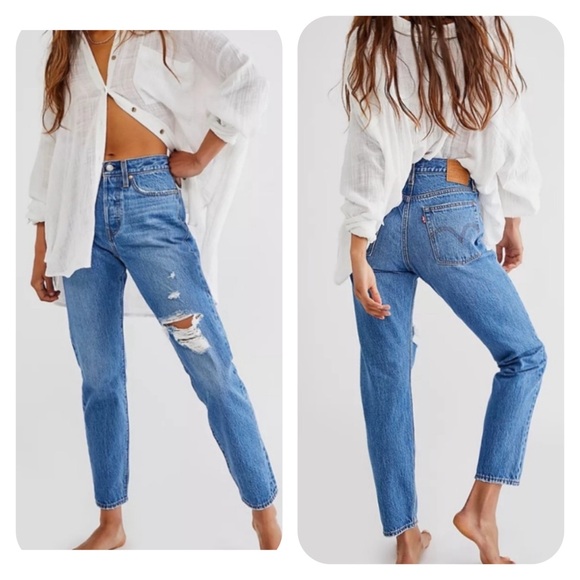 Levi’s Premium “Wedgie” Distressed Button Fly Blue Jeans - Picture 2 of 7